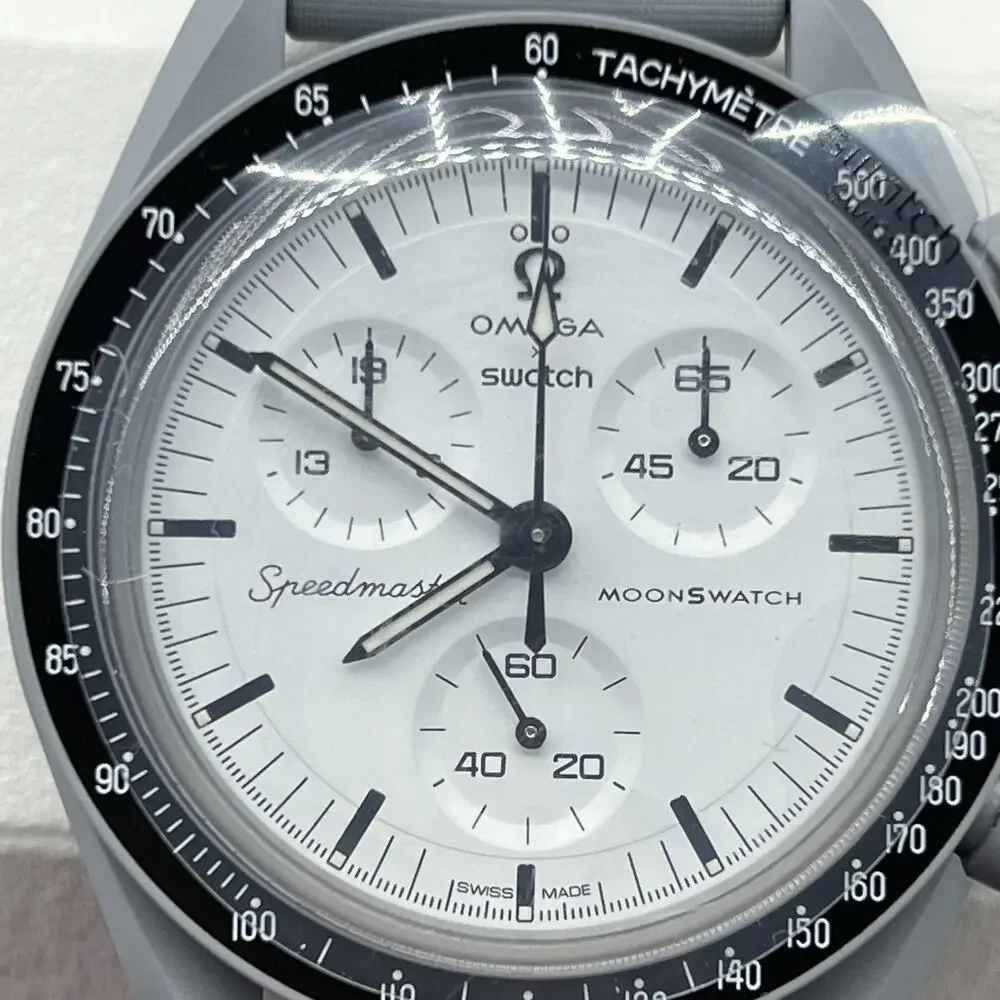 Omega X Swatch 1965 MoonSwatch Speedmaster Mens Gray Swiss Watch With Warranty
